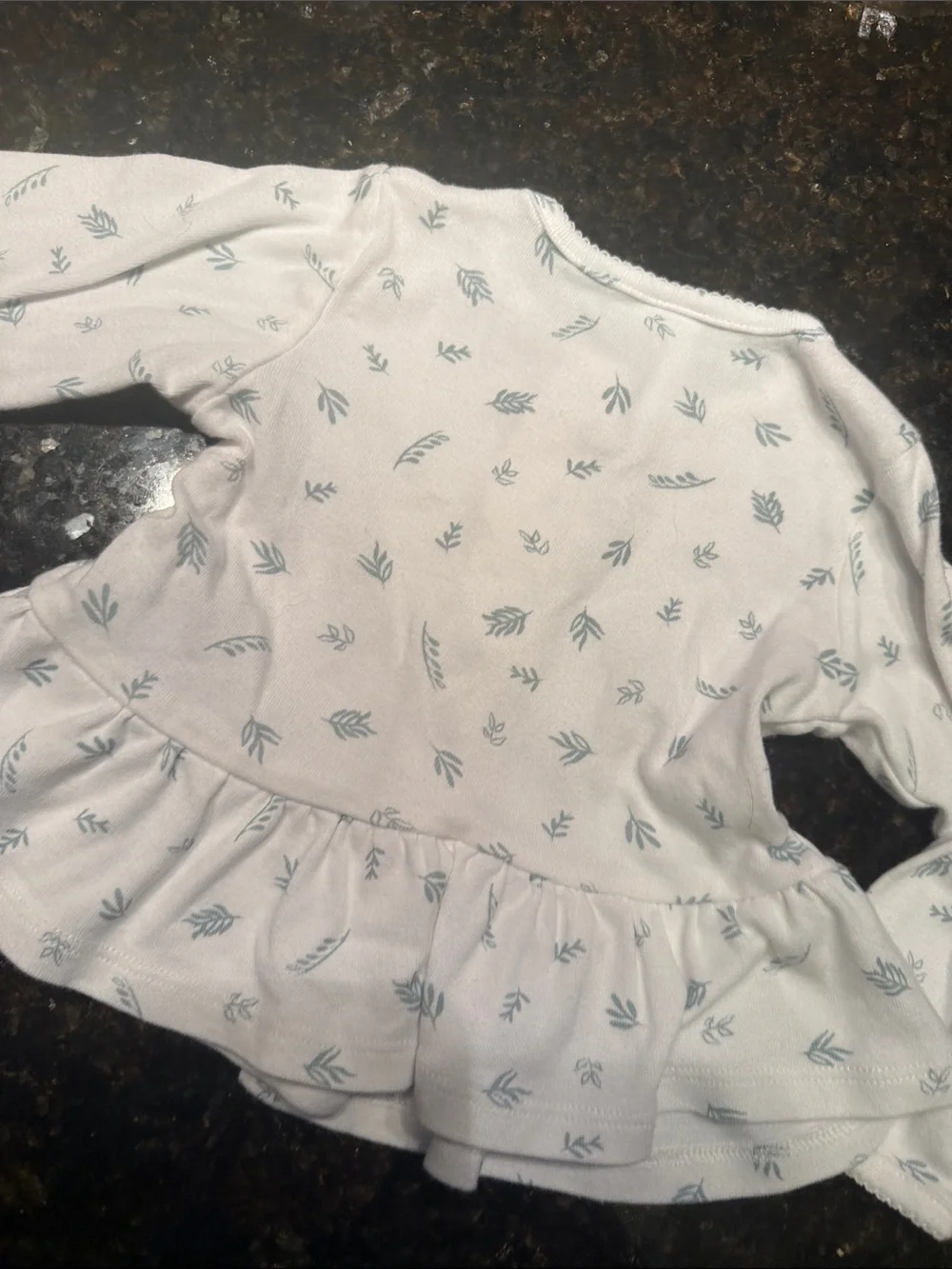 Long-Sleeve Peplum Top in Light Cream with Leaf Print - 12 Months Baby Girl NWOT